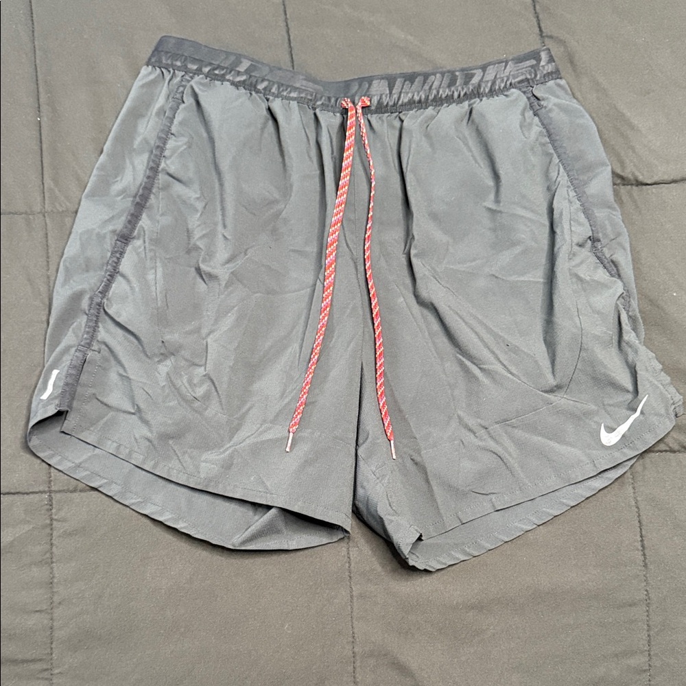 Nike Men's Charcoal Athletic Shorts with Red Drawstring